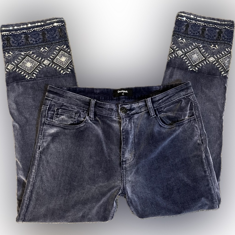 Desigual Blue Cropped Pants with Patterned Accents